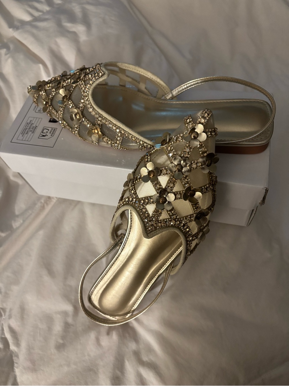 SHEIN Gold Floral Jeweled Slingback Flats
